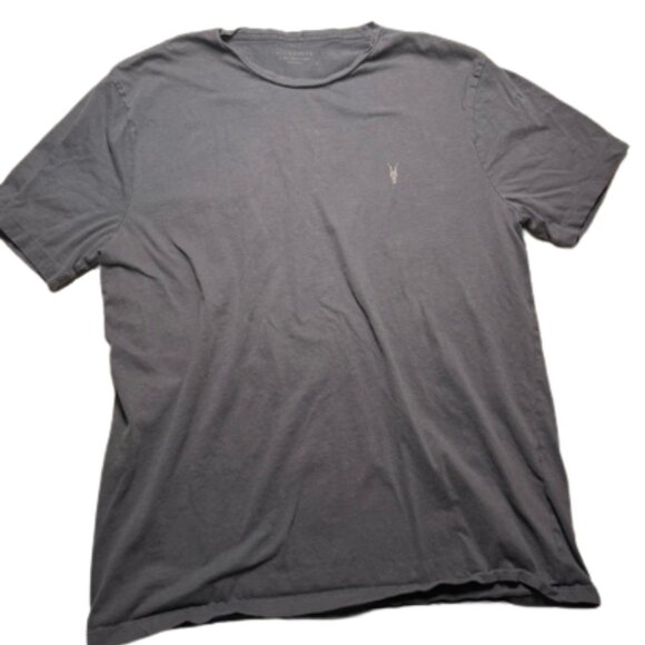 All Saints Brace Tonic Brushed Cotton Crew Neck Charcoal Short Sleeve Tee - Picture 1 of 8